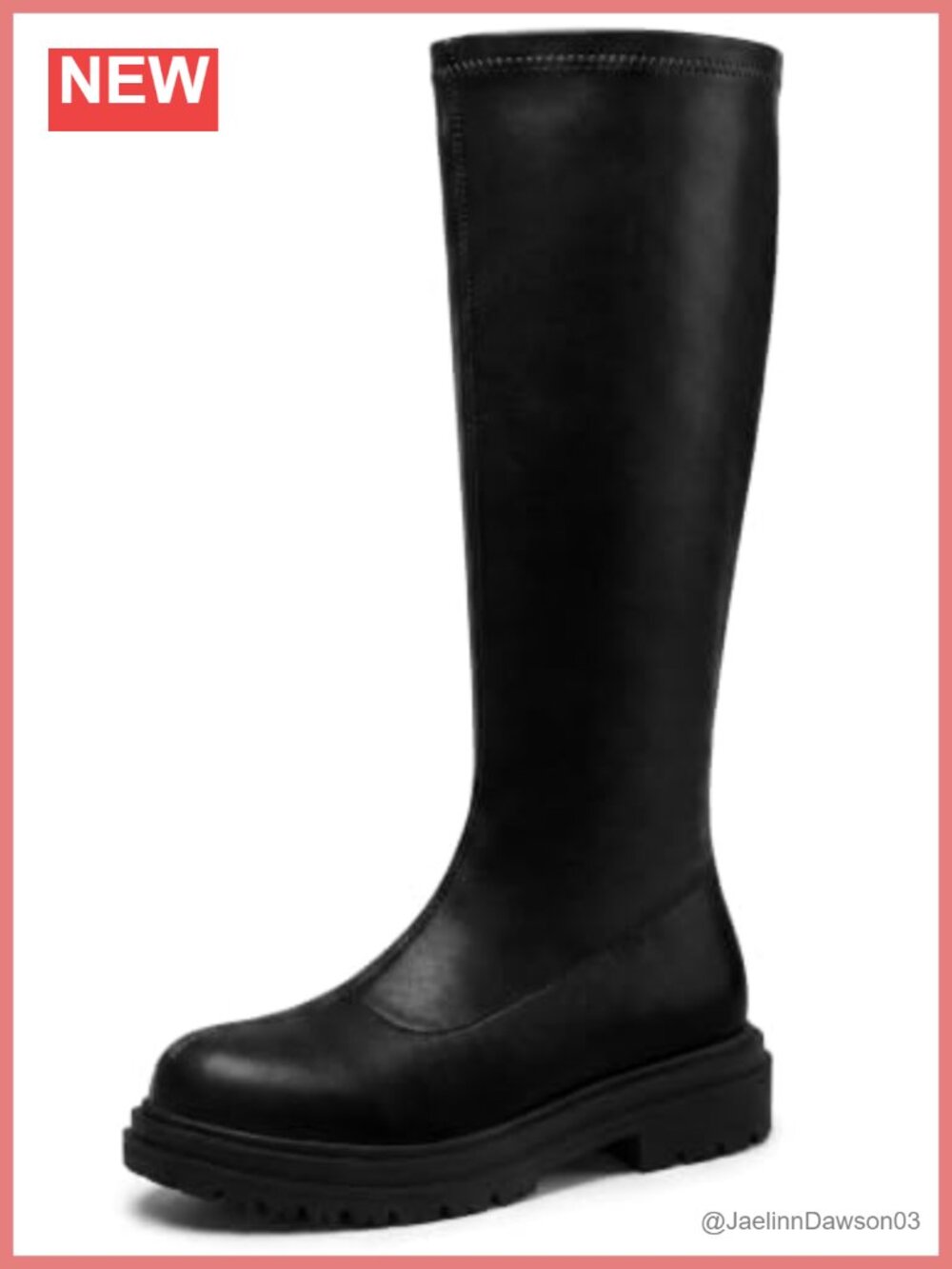Faux Leather Knee High Platform Boots Chunky Low Heel Round Toe Zip